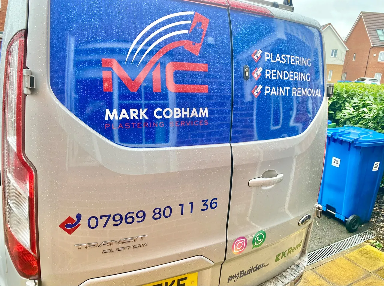 Mark Cobham Plastering Services branded van used for rendering and plastering jobs across Stockport and Cheshire